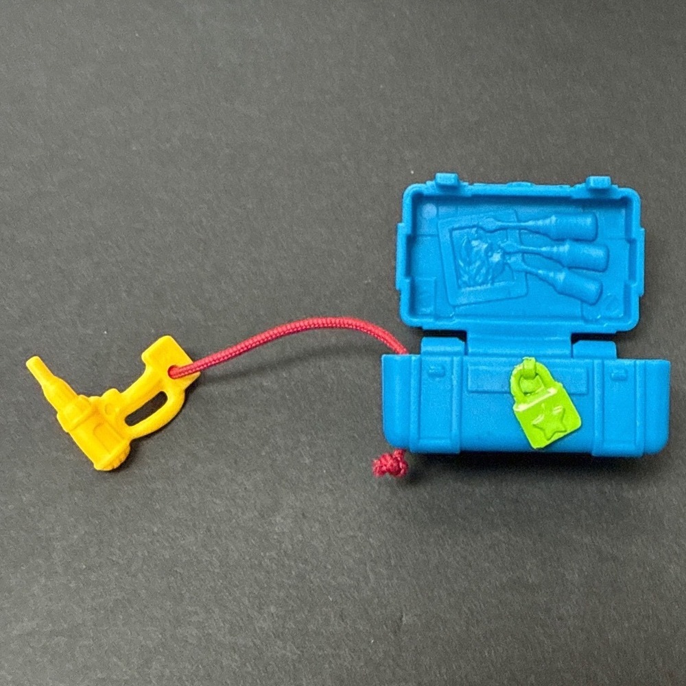 Fisher-Price Blue Miniature Toolbox Toy with Attached Yellow Drill and Red Cord